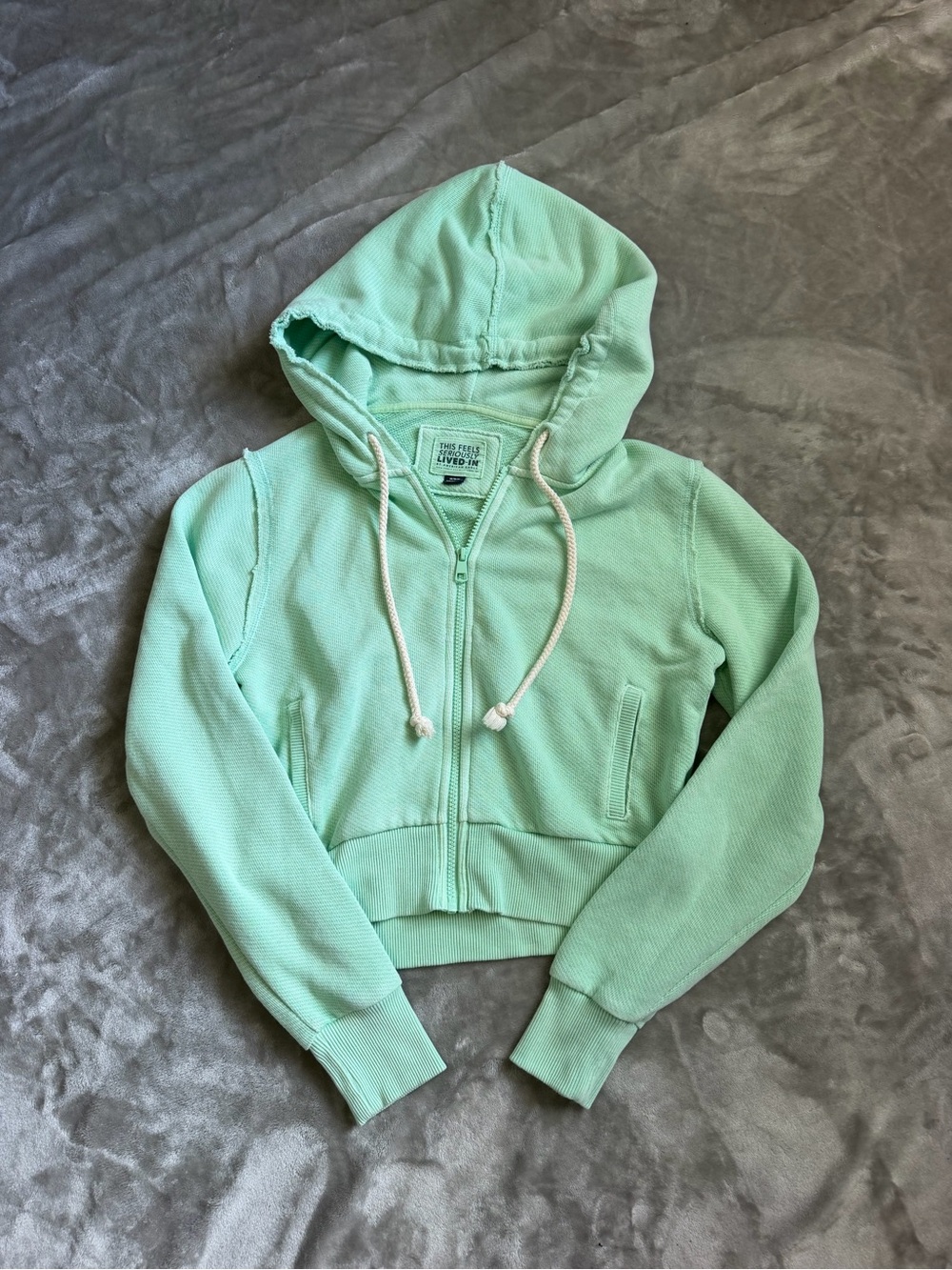 This Feels Seriously Lived-In American Eagle Mint Green Zip Hoodie
